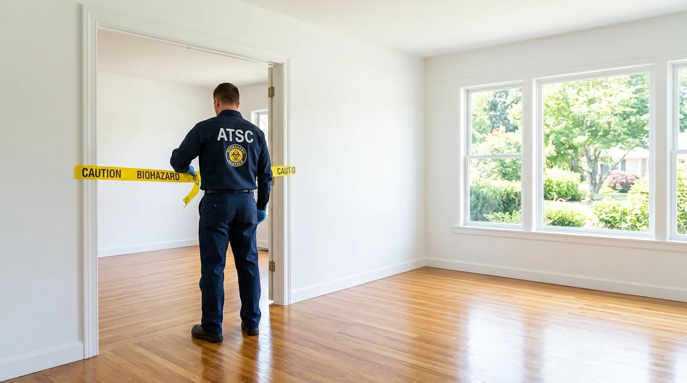 Certified biohazard cleanup crew performing Decomposition Cleanup in Center Moriches